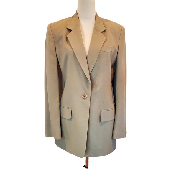 LANDS END SZ 8 Women 100% Wool Tan Khaki Single-Breasted Tailored Classic Blazer - Picture 2 of 11